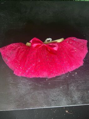Hot Pink Tulle Tutu Skirt with Gold Waistband and Bow